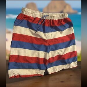 Striped Red and Blue Boys Swim Shorts beach poolside vacation